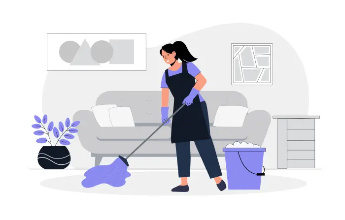 Floor Cleaning Girl Flat Design Character Illustration